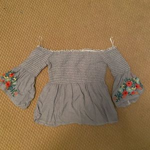 Hollister Off the Shoulder Blue Top with Floral